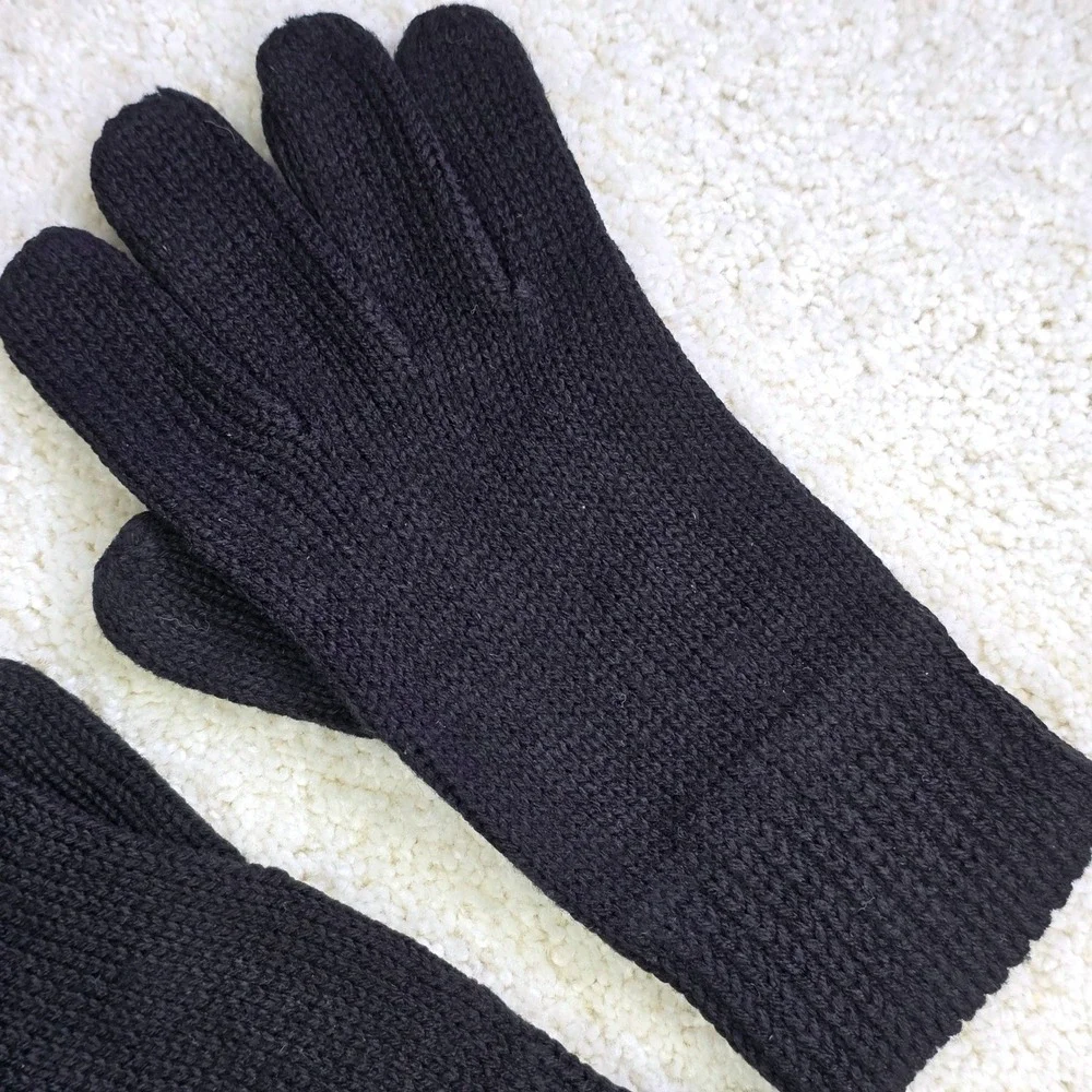 Vintage Womens Size OS Knit Gloves Black Solid Ribbed Cuff Warm Winter Classic